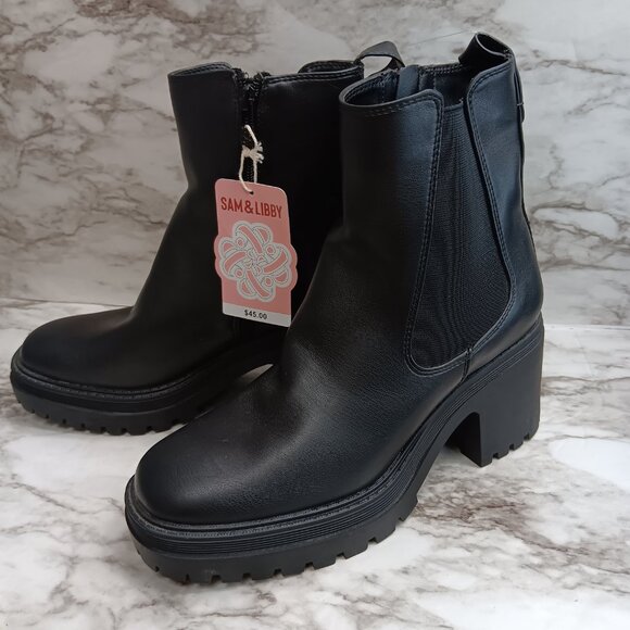 SAM&LIBBY Women's Camila Block Heel Chunky Chelsea Boot Black Size 8 Side zip - Picture 2 of 12